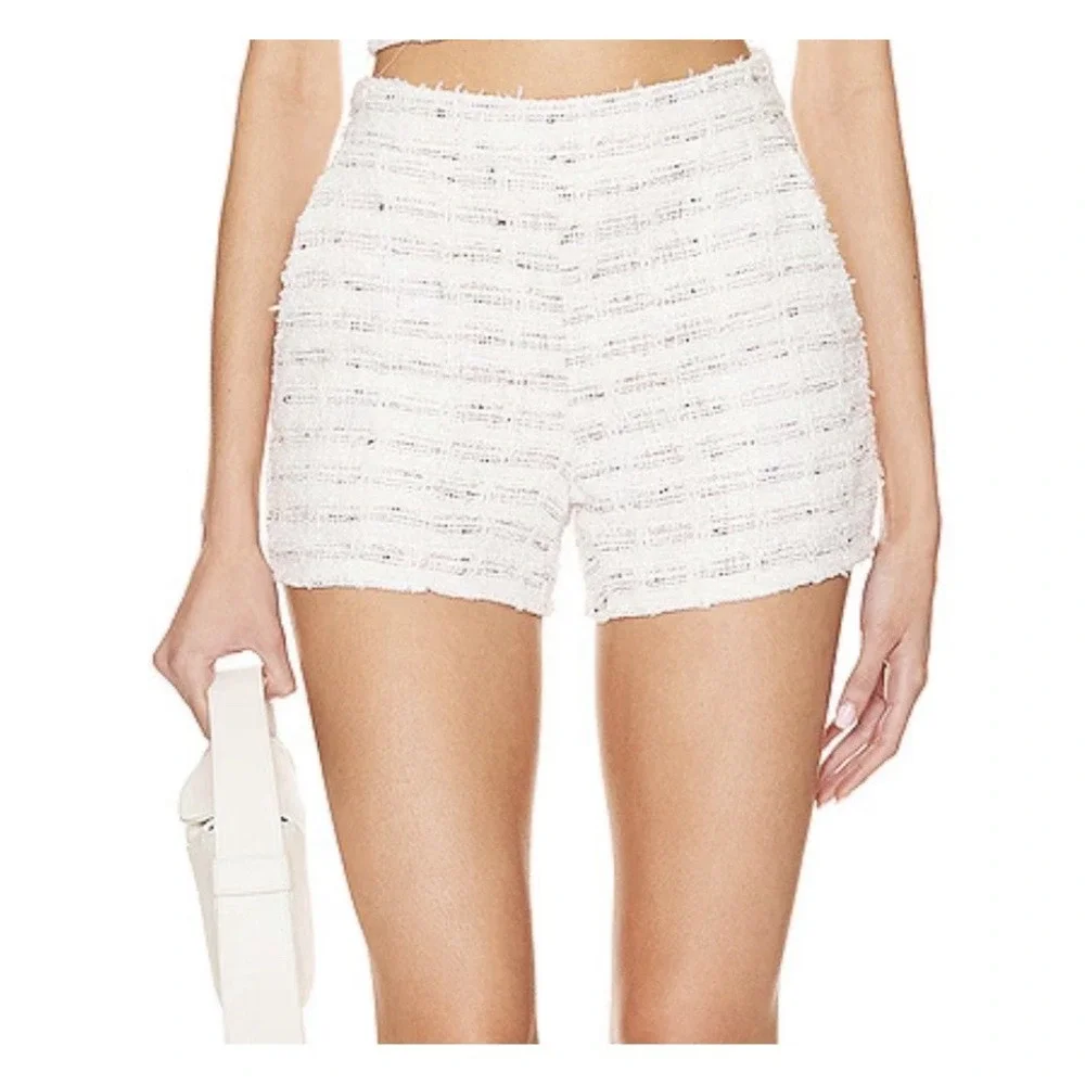 Revolve MISA Los Angeles Choupette Tweed High Waisted Shorts Winter White XS NWT - Picture 1 of 15